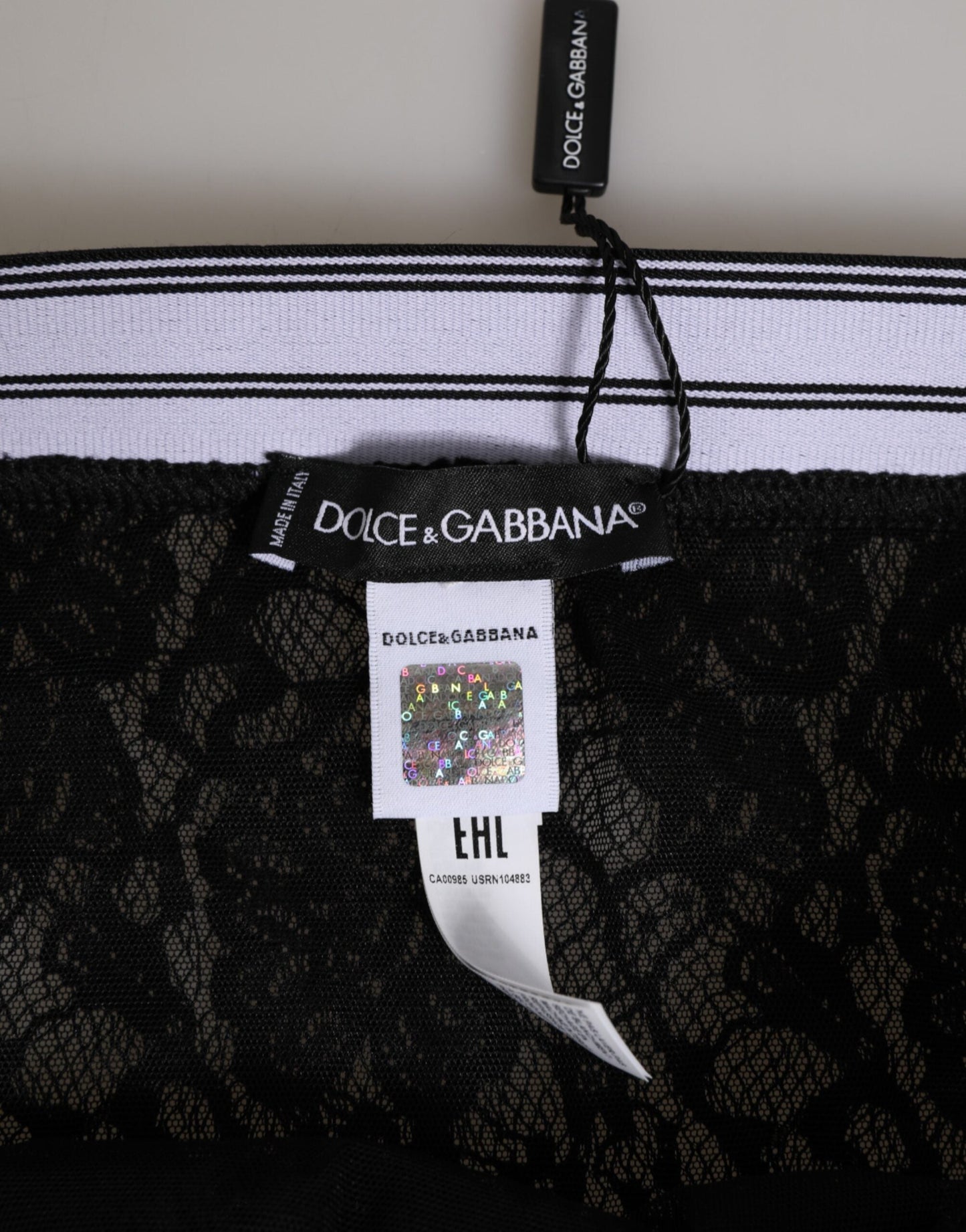Dolce & Gabbana Black Lace Slip Brief Logo Waistband  Underwear