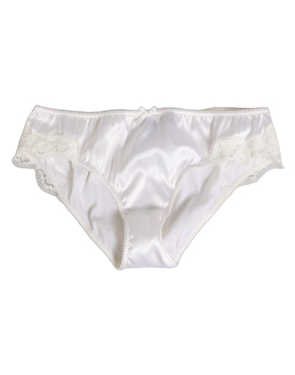 Dolce & Gabbana White Silk Satin Floral Lace Panty Brief Underwear