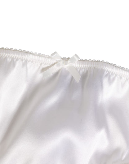 Dolce & Gabbana White Silk Satin Floral Lace Panty Brief Underwear