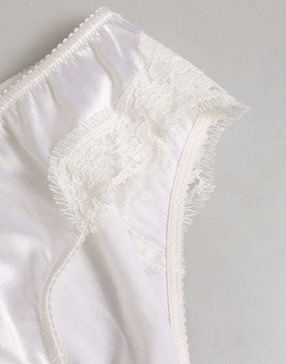 Dolce & Gabbana White Silk Satin Floral Lace Panty Brief Underwear