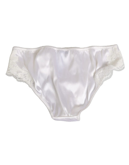 Dolce & Gabbana White Silk Satin Floral Lace Panty Brief Underwear