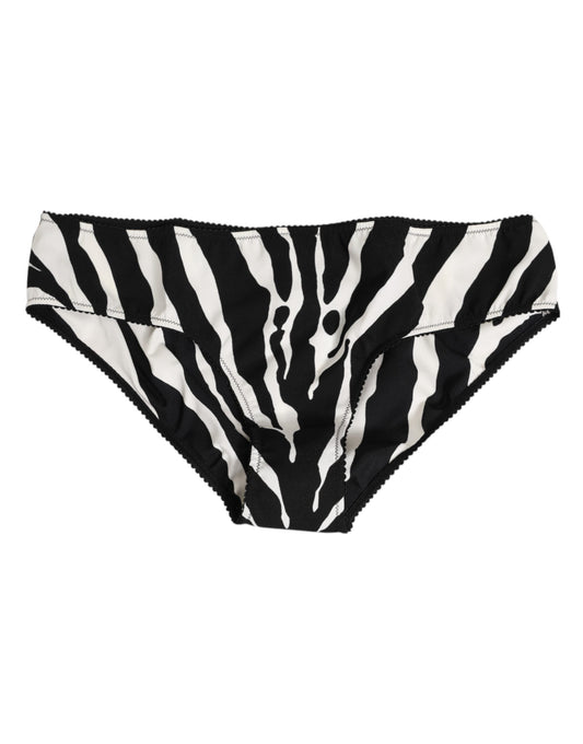 Dolce & Gabbana Black White Zebra Print Slip Briefs Underwear