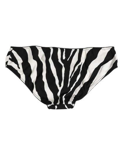 Dolce & Gabbana Black White Zebra Print Slip Briefs Underwear