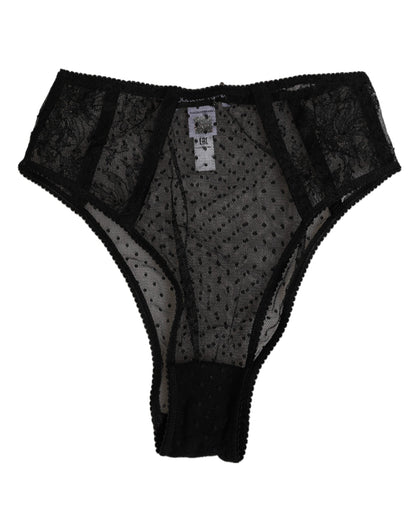 Dolce & Gabbana Black Lace Polka Dot Mesh High Waist Underwear