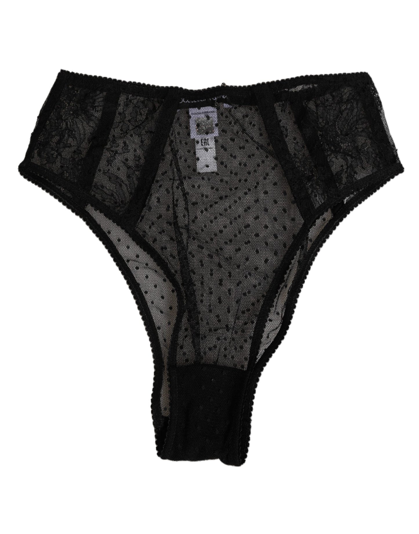 Dolce & Gabbana Black Lace Polka Dot Mesh High Waist Underwear
