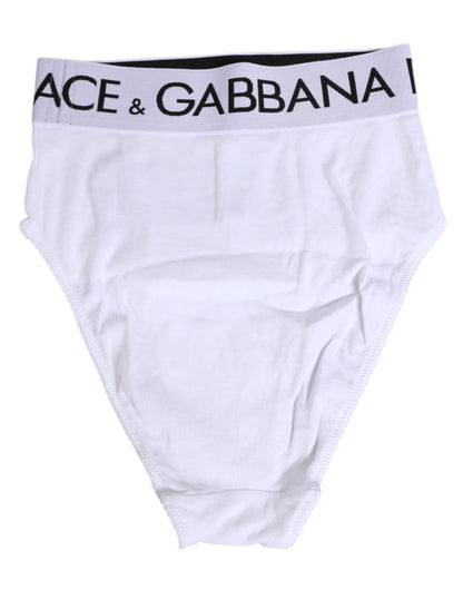 Dolce & Gabbana White Cotton Stretch High Waist Panty Underwear