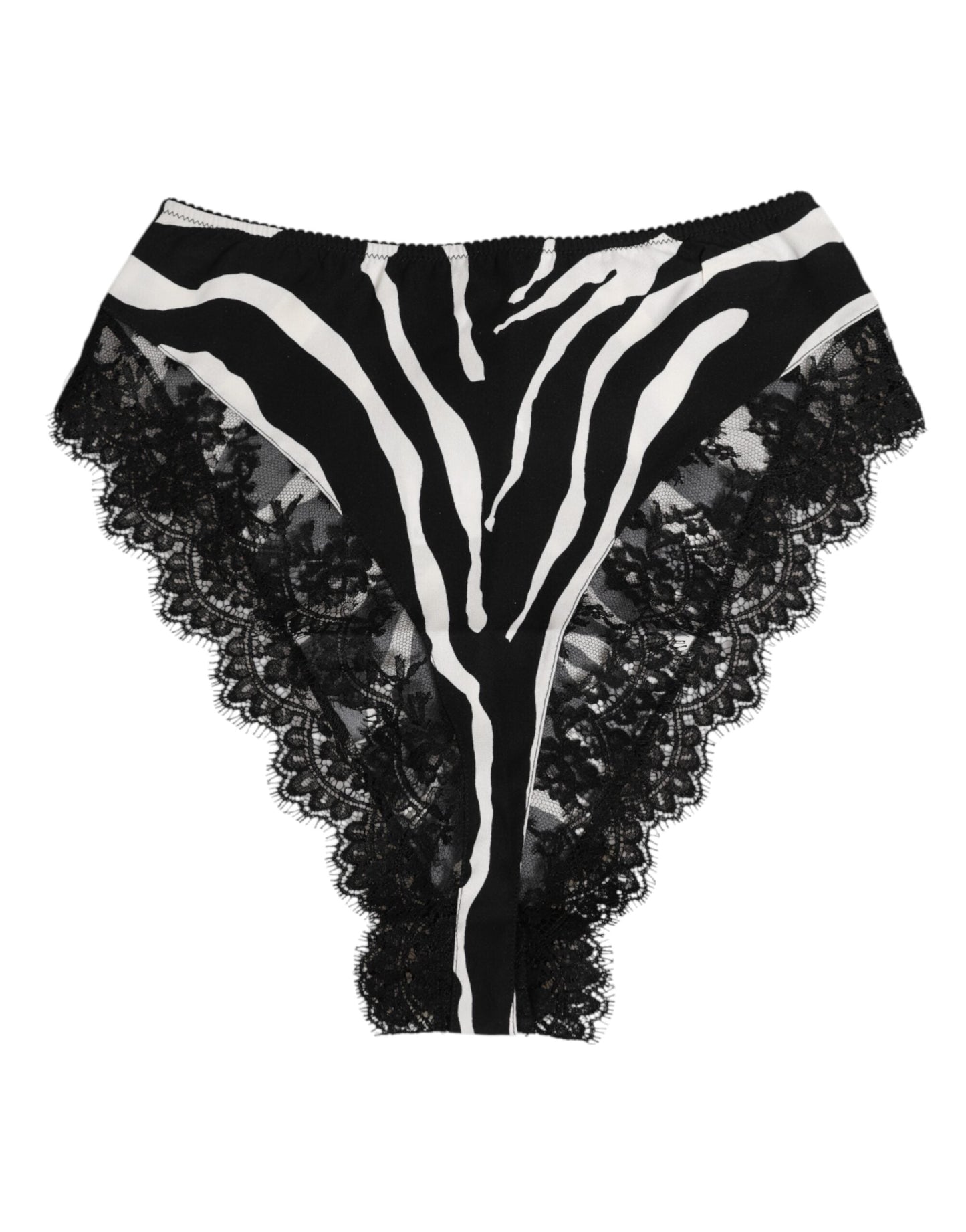 Dolce & Gabbana Black Silk Zebra Print Lace High Waist Underwear