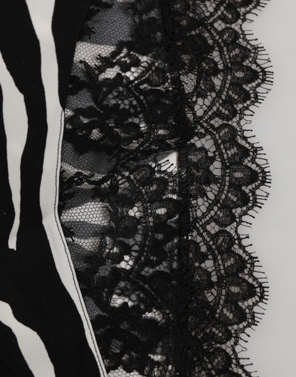 Dolce & Gabbana Black Silk Zebra Print Lace High Waist Underwear