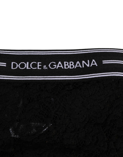 Dolce & Gabbana Black Lace Slip Brief Logo Waistband Underwear