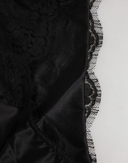 Dolce & Gabbana Black Silk Satin Floral Lace Panty Brief Underwear