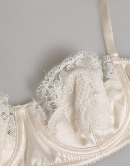 Dolce & Gabbana Off White Silk Underwired Balconette Bra Underwear