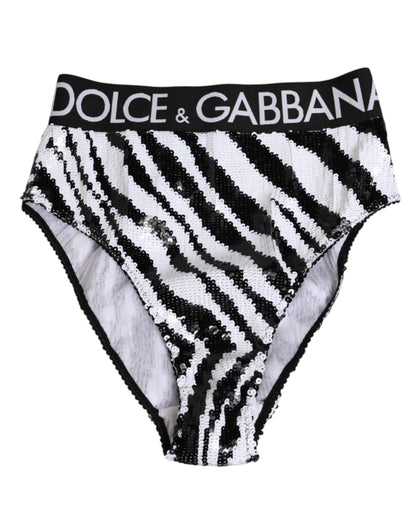 Dolce & Gabbana Black White Stripes High Waist Panty Underwear