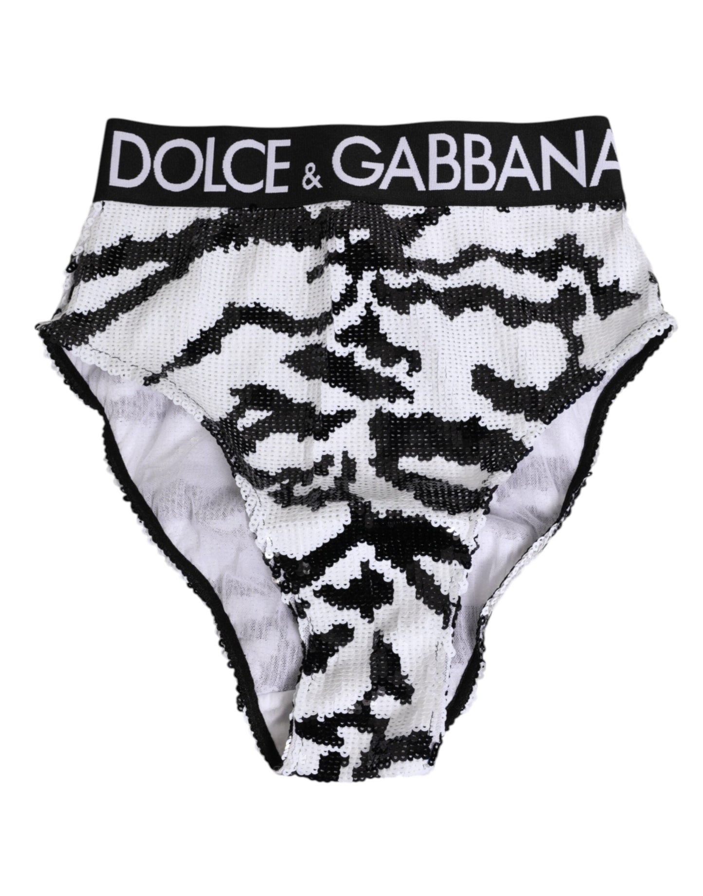 Dolce & Gabbana Black White Sequin High Waist Panty Underwear