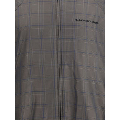 Balenciaga Zipped Jacket with Brown and Blue checked motif