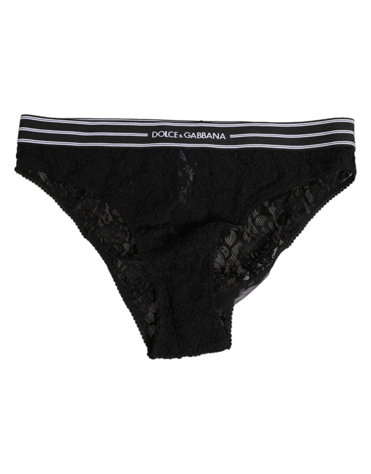 Dolce & Gabbana Black Lace Nylon High Waist Panty Underwear
