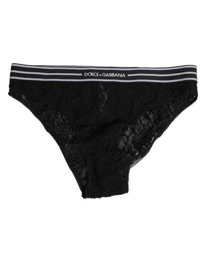 Dolce & Gabbana Black Lace Nylon High Waist Panty Underwear