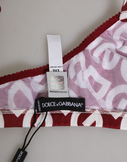 Dolce & Gabbana Red White Logo Mania Soft Cup Bra Underwear