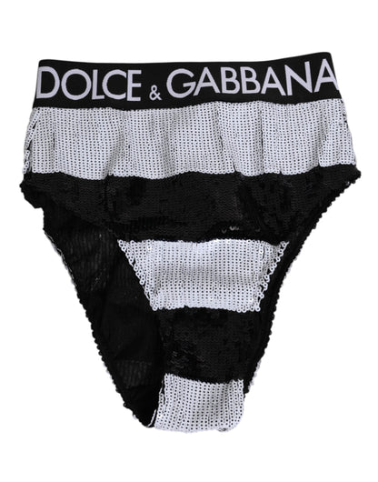 Dolce & Gabbana Black White Sequin High Waist Panty Underwear