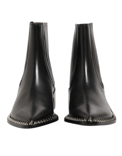 Dolce & Gabbana Black Leather Studded Men Short Boots Shoes