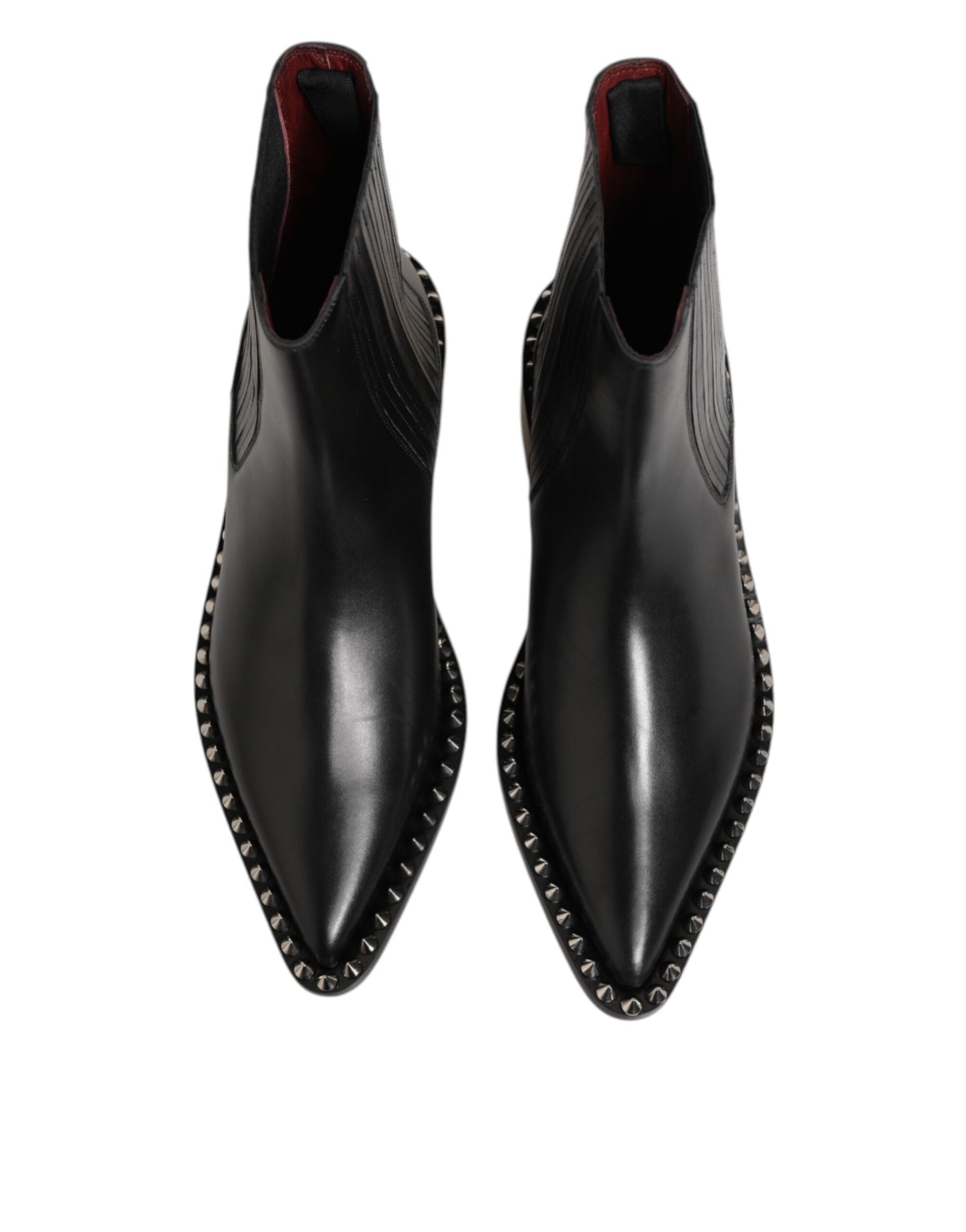 Dolce & Gabbana Black Leather Studded Men Short Boots Shoes