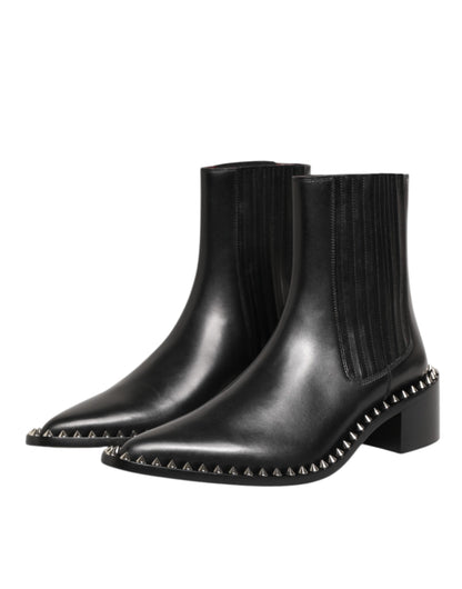 Dolce & Gabbana Black Leather Studded Men Short Boots Shoes
