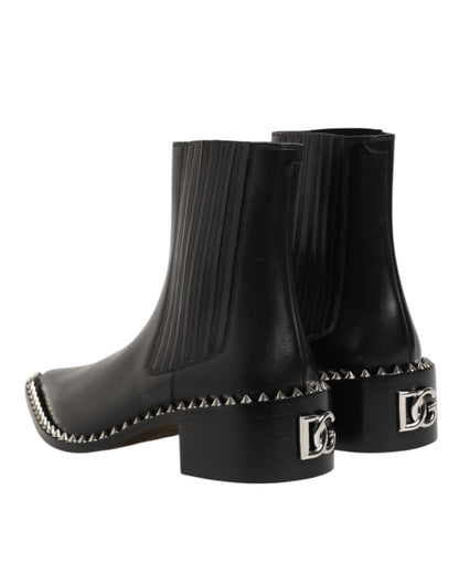 Dolce & Gabbana Black Leather Studded Men Short Boots Shoes