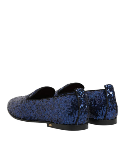 Dolce & Gabbana Blue Sequined Loafers Slippers Men Dress Shoes
