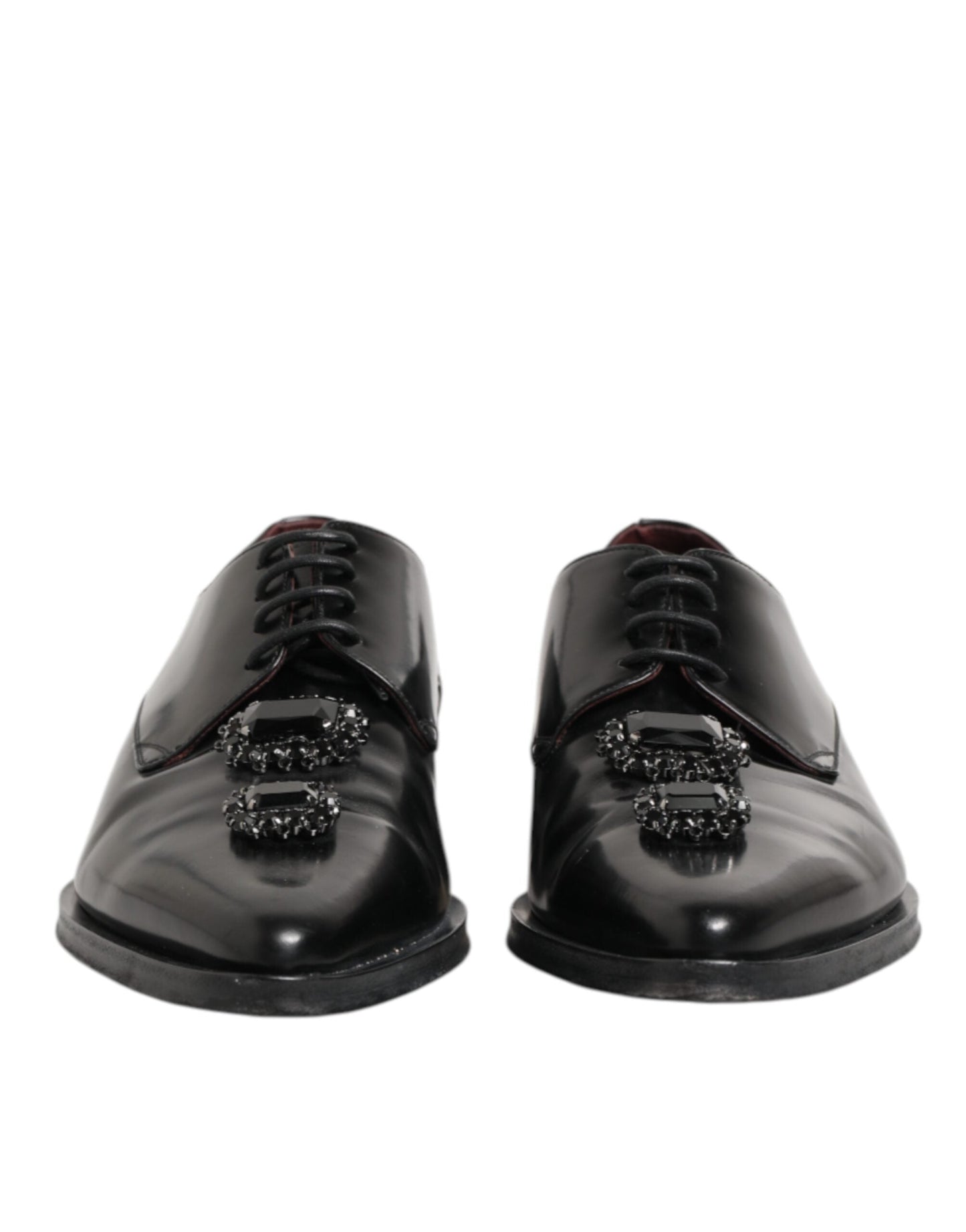 Dolce & Gabbana Black Leather Jeweled Crystals Derby Shoes