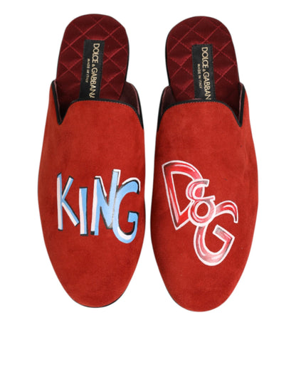 Dolce & Gabbana Red Suede DG King Men House Slippers Shoes