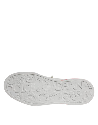 Dolce & Gabbana White Red Portofino Low Top Men Sneakers Shoes