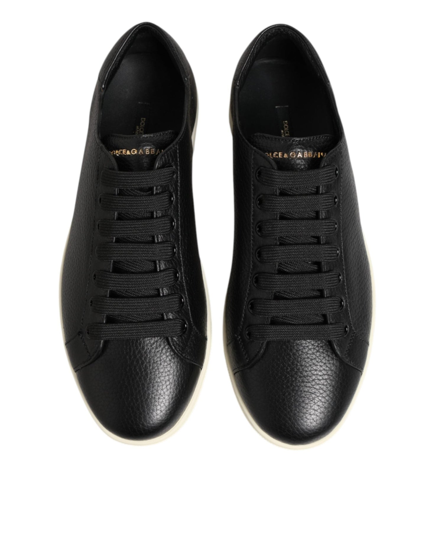Dolce & Gabbana Black Leather Lace Up Low Top Sneakers Shoes