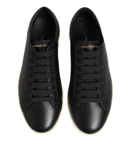 Dolce & Gabbana Black Leather Lace Up Low Top Sneakers Shoes