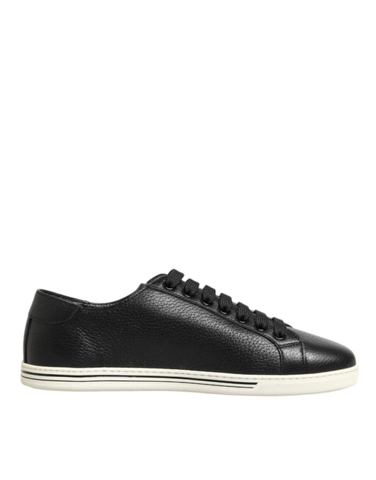 Dolce & Gabbana Black Leather Lace Up Low Top Sneakers Shoes