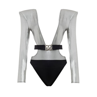 Dolce & Gabbana Gray Viscose One-Piece Swimsuit