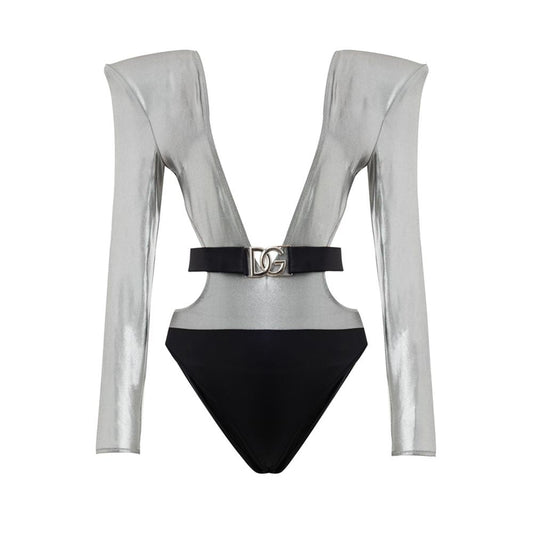 Dolce & Gabbana Gray Viscose One-Piece Swimsuit