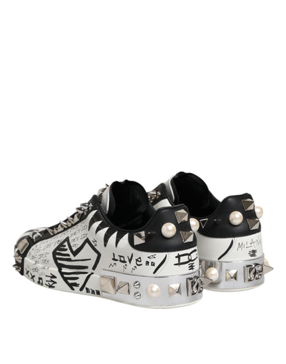 Dolce & Gabbana White Portofino Studded Men Sneakers Shoes