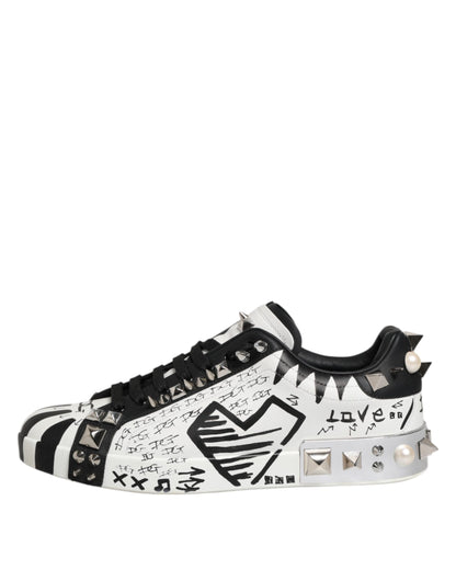 Dolce & Gabbana White Portofino Studded Men Sneakers Shoes