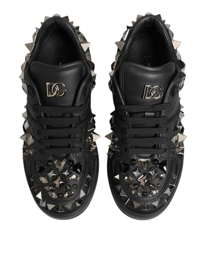 Dolce & Gabbana Black Portofino Studded Men Sneakers Shoes