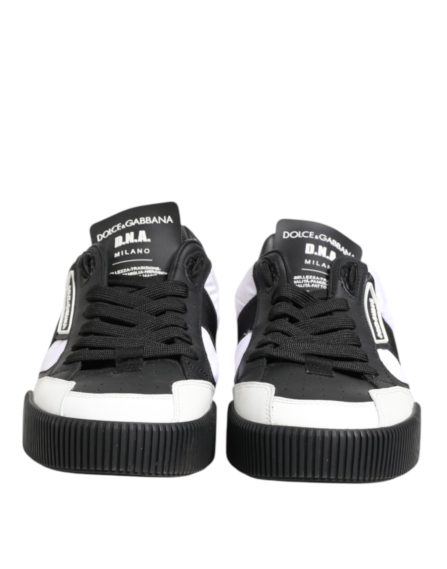 Dolce & Gabbana Black White Leather MIAMI Low Top Sneakers Shoes