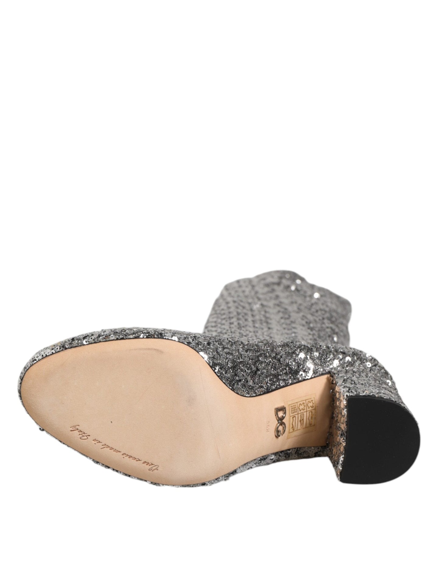 Dolce & Gabbana Silver Sequins Glitter High Heel Boot Shoes