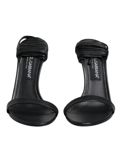 Dolce & Gabbana Black Leather Stiletto Heels Sandals Shoes