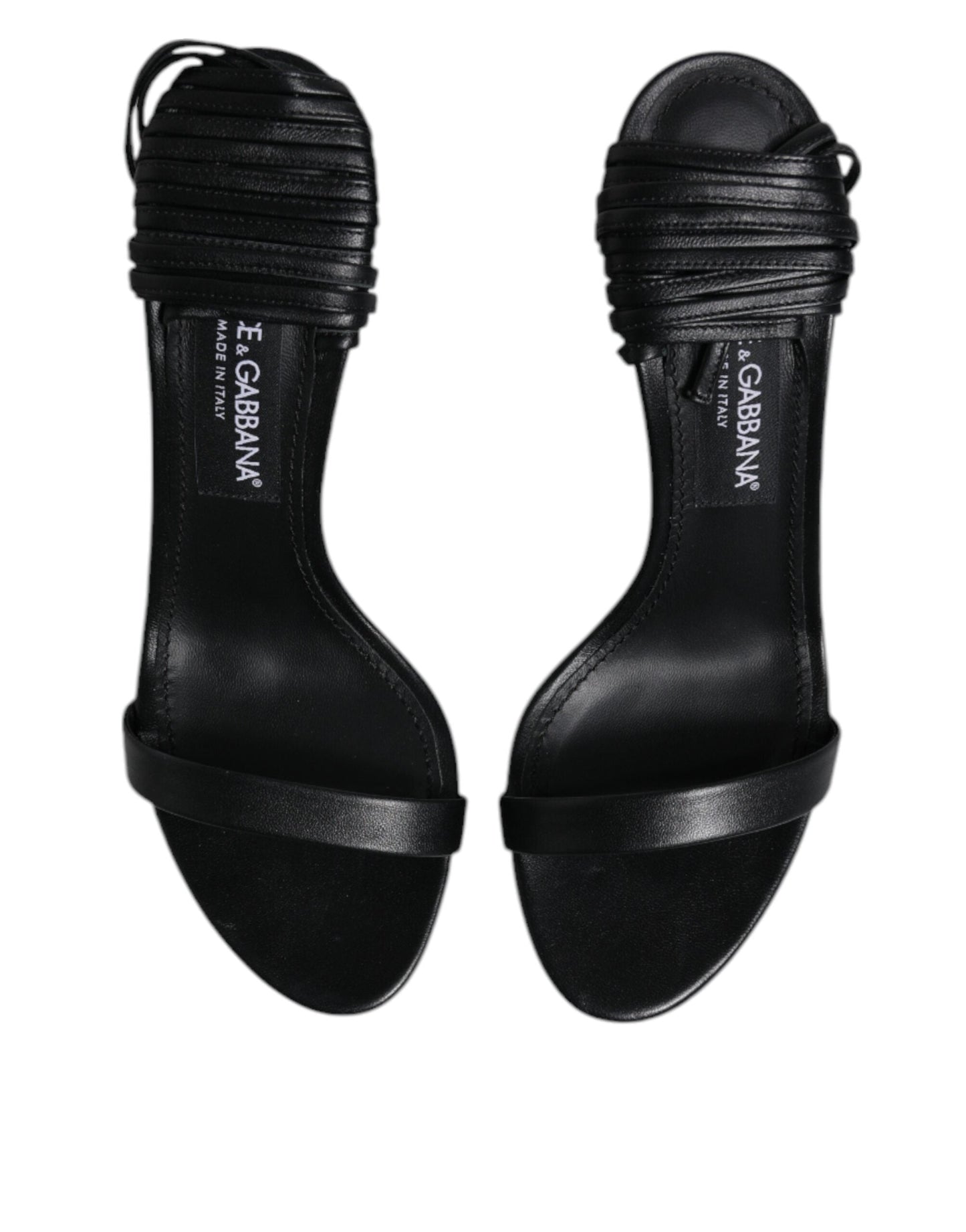 Dolce & Gabbana Black Leather Stiletto Heels Sandals Shoes