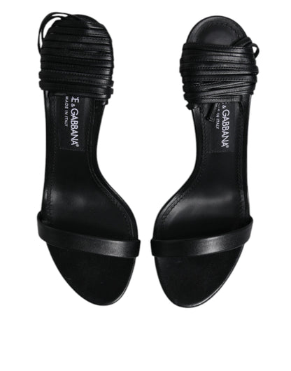 Dolce & Gabbana Black Leather Stiletto Heels Sandals Shoes