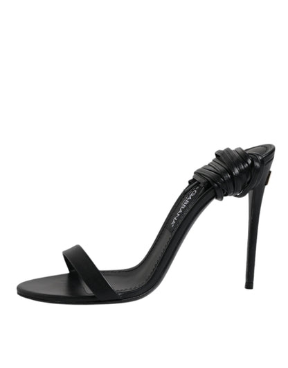 Dolce & Gabbana Black Leather Stiletto Heels Sandals Shoes