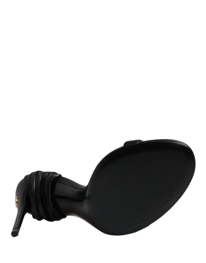 Dolce & Gabbana Black Leather Stiletto Heels Sandals Shoes