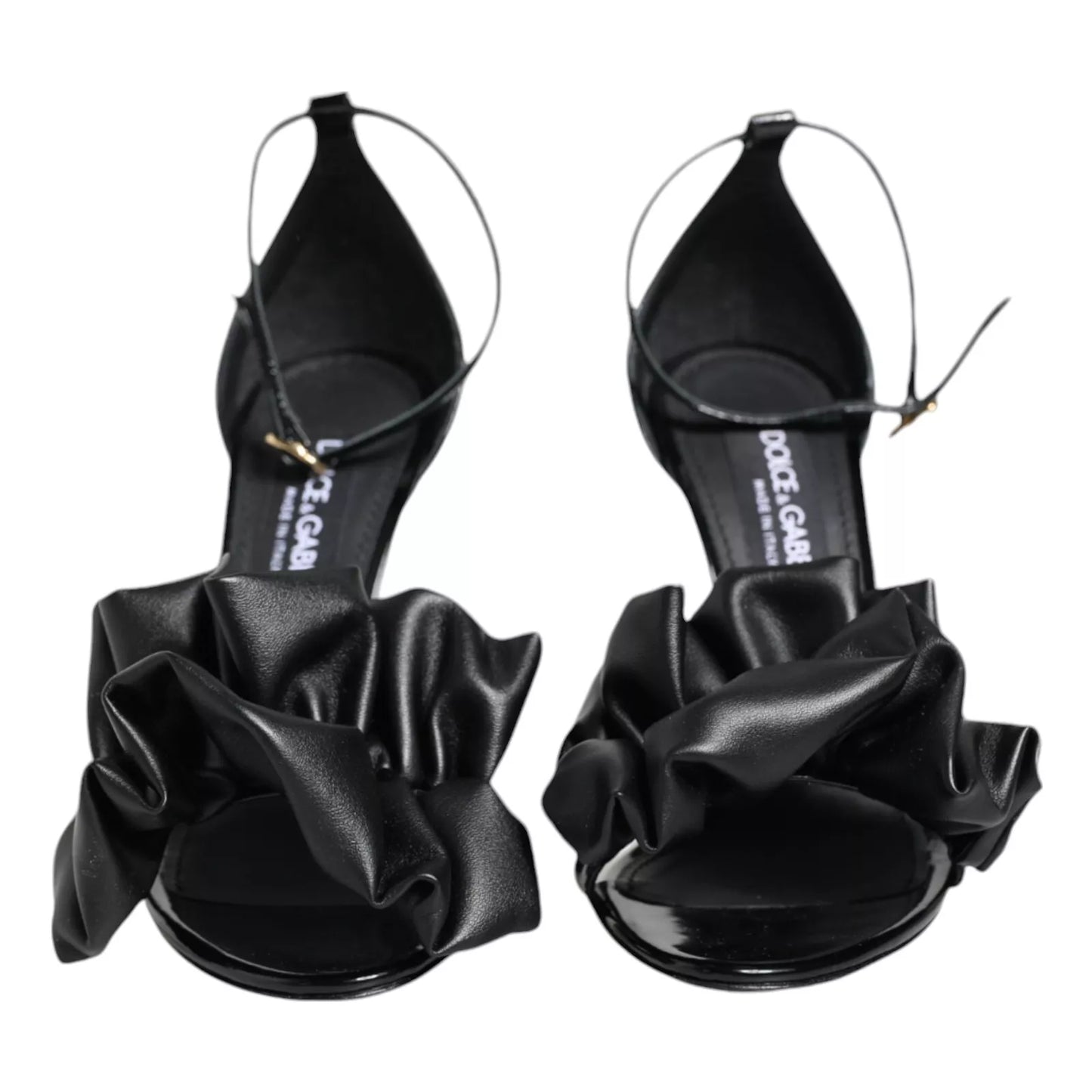 Dolce & Gabbana Black Leather Ankle Strap Heel Sandals Shoes