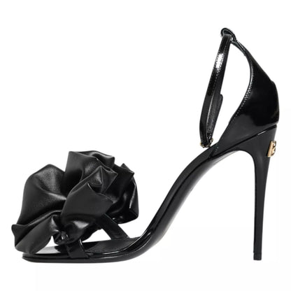Dolce & Gabbana Black Leather Ankle Strap Heel Sandals Shoes