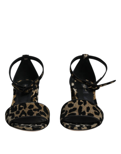 Dolce & Gabbana Gold Leopard Ankle Strap Heels Sandals Shoes