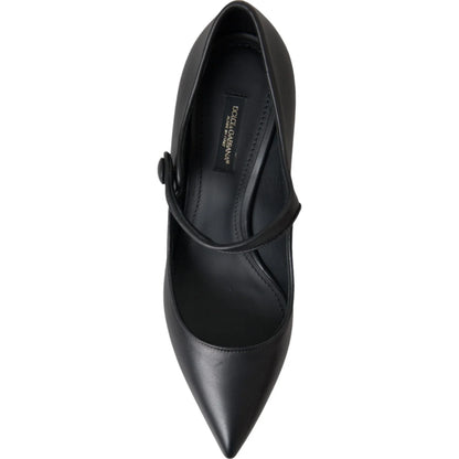 Dolce & Gabbana Black Leather Logo Heels Mary Janes Pumps Shoes