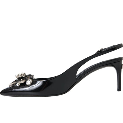 Dolce & Gabbana Black Patent Leather Crystal Slingback Shoes